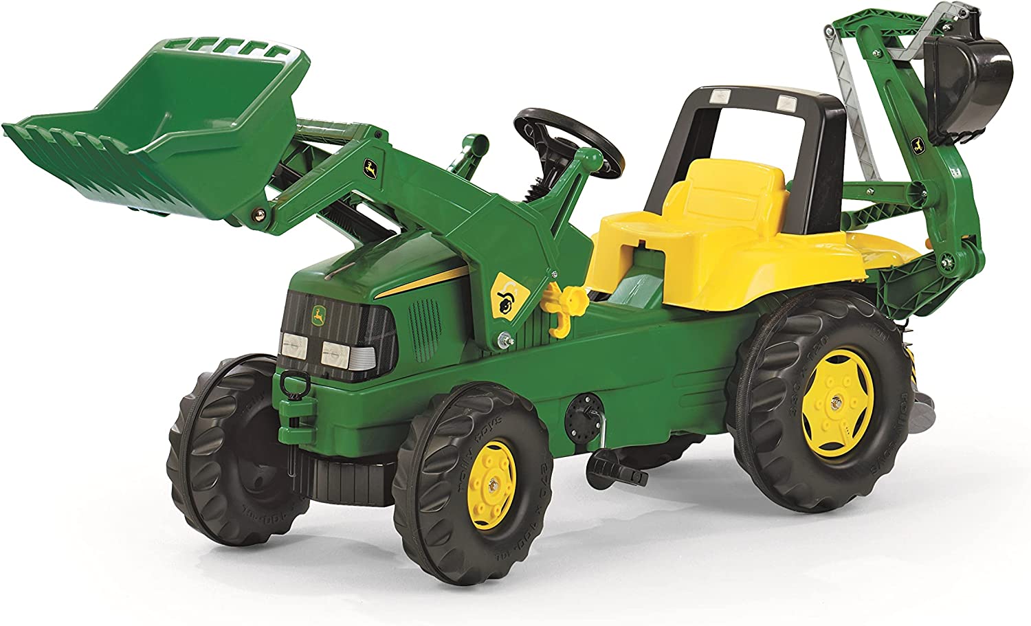 Rolly Toys Traktor / rollyJunior Trettraktor John Deere (mit Lader und Heckbagger, für Kinder ab 3 Jahren, Flüsterlaufreifen) 811076