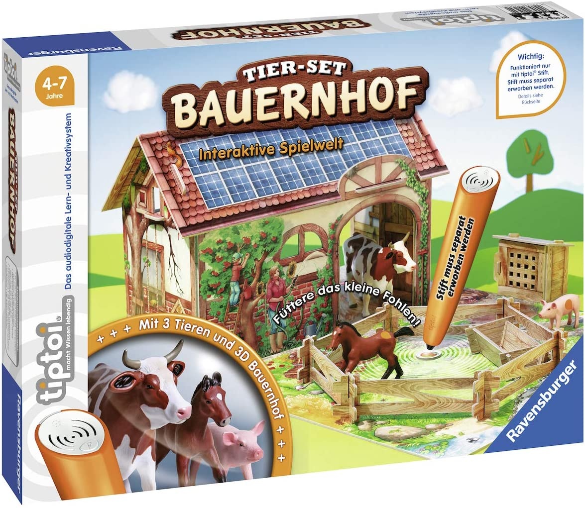 Ravensburger tiptoi Tier-Set Bauernhof Spiel, ab 4 Jahren, Interaktives Tier-Set Bauernhof mit drei Ravensburger tiptoi Spielfiguren