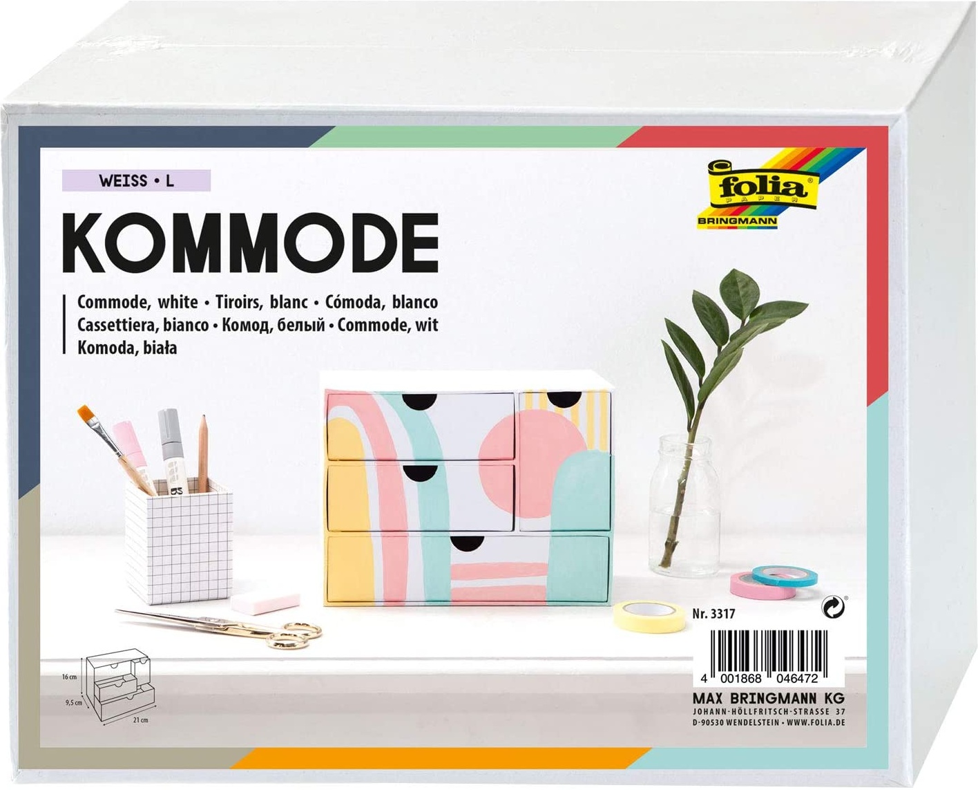 Folia, Pappschachtel Kommode, 21x9,6x16 cm, 3317