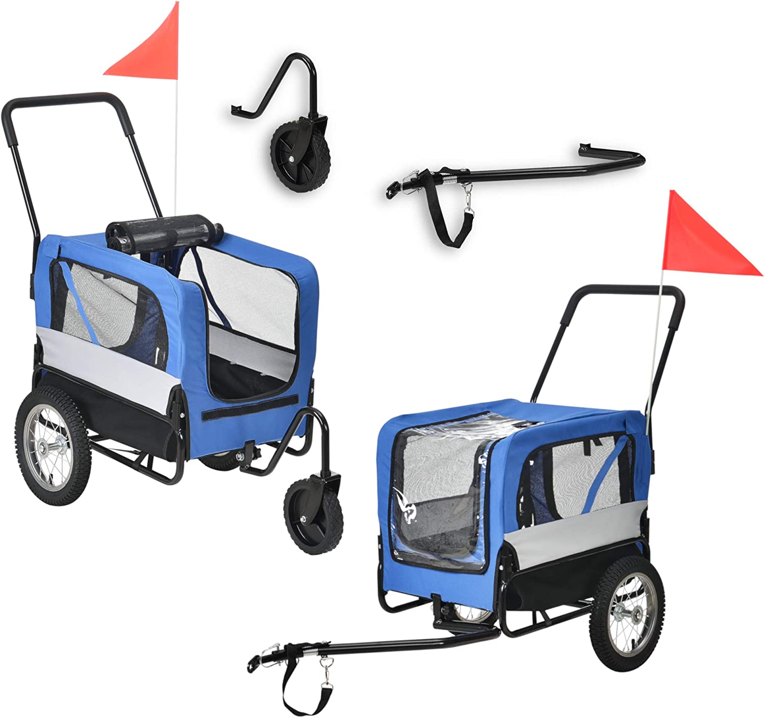 Pro-Tec Fahrradanhänger 2 in 1, Jogger, geeignet für Hundetransport, blau/grau/schwarz, max. Belastbarkeit 20 kg, inkl. Anhängerkupplung