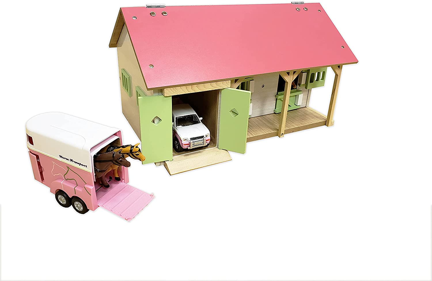 Kids Globe Spielzeug-Pferdestall mit 2 Boxen Aufbewahrung 1:32 Rosa - Preisvergleich