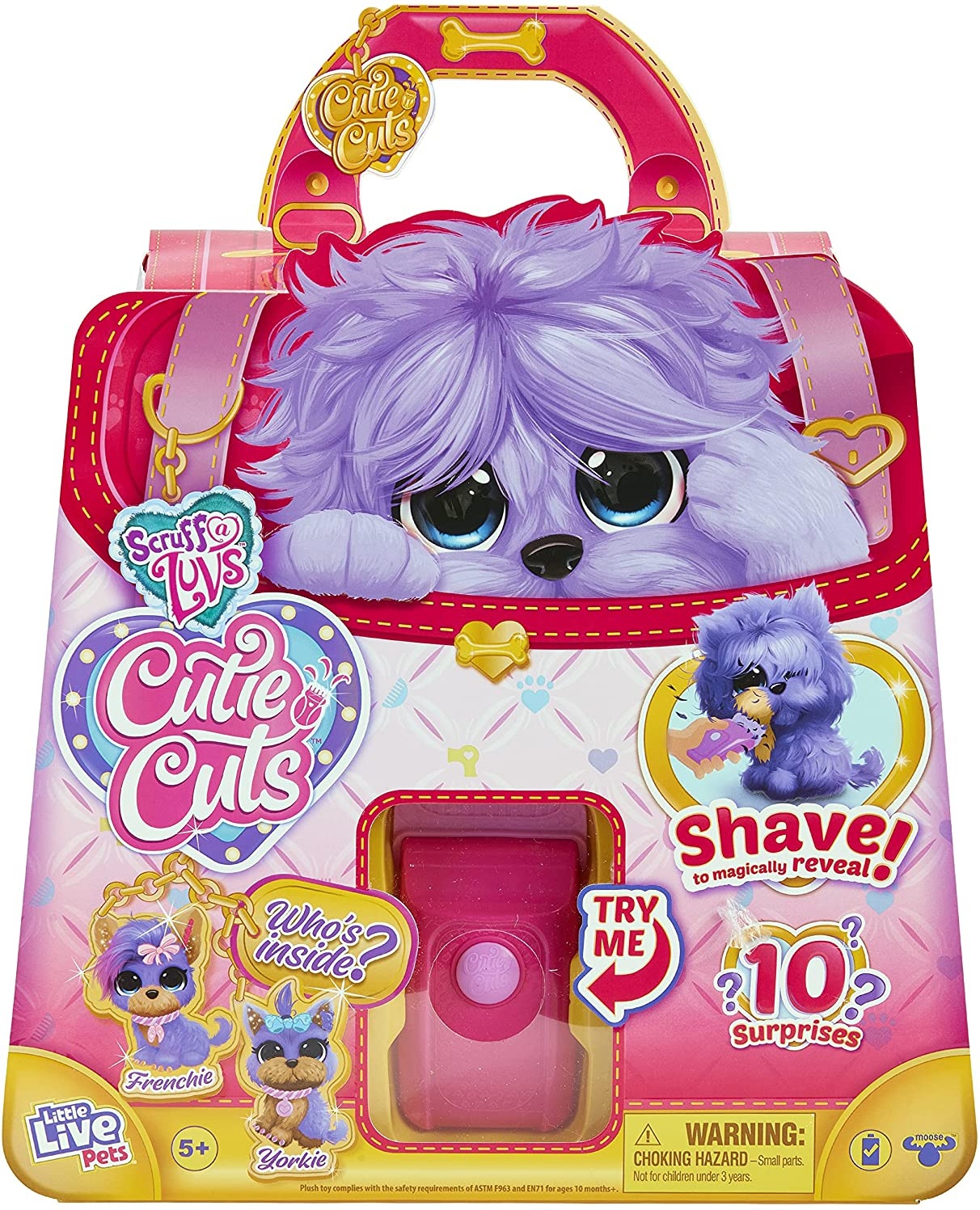 Little Live Pets 30147 Scruff-a-Luvs Cutie Cuts, Überraschungshündchen aus super weichem Plüsch: Rasiere, wasche und Style Dein Plüschtier mit insgesamt 10 Überraschungen,lila