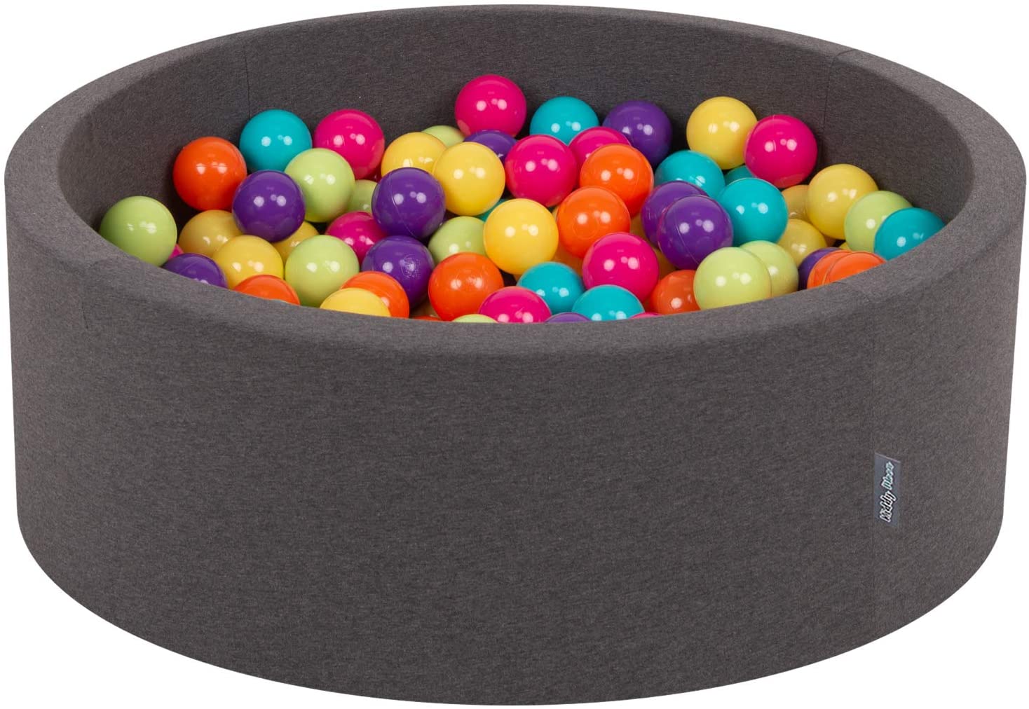 KiddyMoon Bällebad 90X30cm/200 Bälle ∅ 7Cm Bällepool Mit Bunten Bällen Für Babys Kinder Rund, Grau:Hellgrün/Gelb/Türkis/Orange/Dunkelpink/Violet