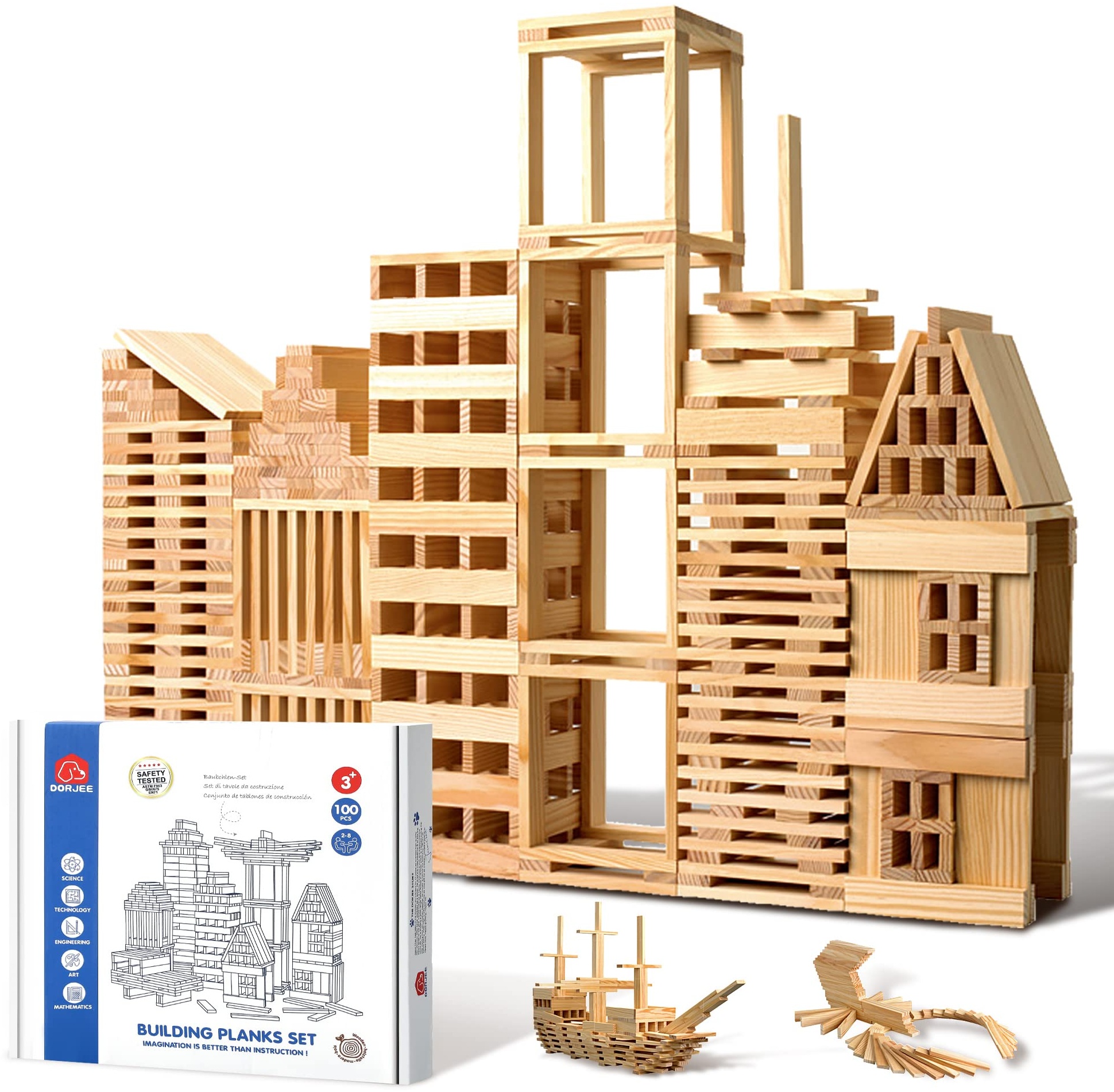 ICEKO KN 100 Stück Holzbausteine Natur,Spielzeug ab 3 4 5 6 Jahre, Bauklötze Holz für Kinder,Geschenke Junge und Mädchen ab 3 Jahren, Ostergeschenke, Kreatives Geschenk