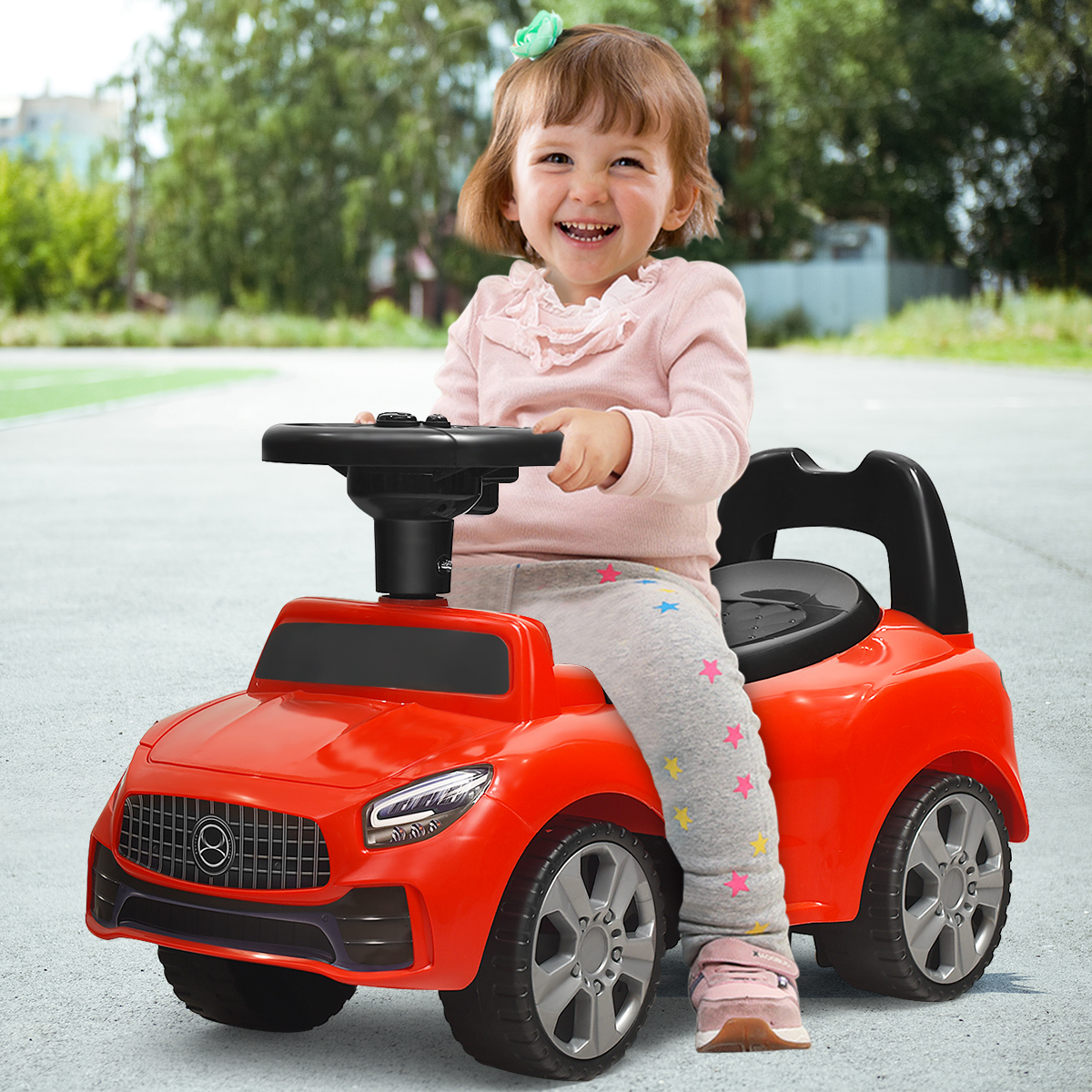 COSTWAY Rutschauto Stauraum unter dem Sitz, Kinderauto mit Hupe und Musik,
  Kinderrutscher, Spielzeugauto für Kleinkinder von 19-36 Monaten Rot