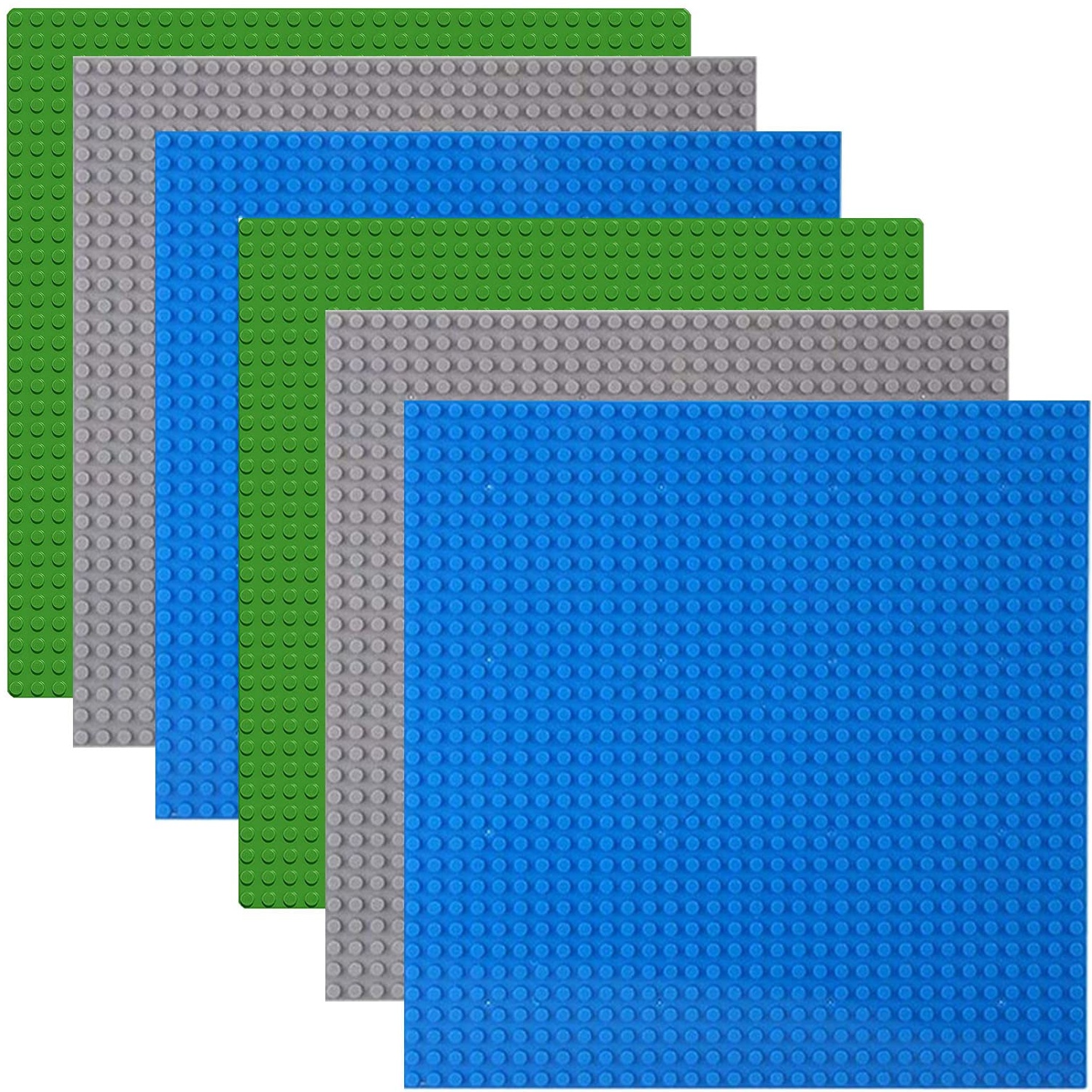 6 Kompatibel mit Bauplatte Lego Classic, Platten-Set Bauplatte Kompatibel mit Meisten Marken, Grundplatte,Grüne Blaue Graue Grundplatte,25. 5*25. 5cm