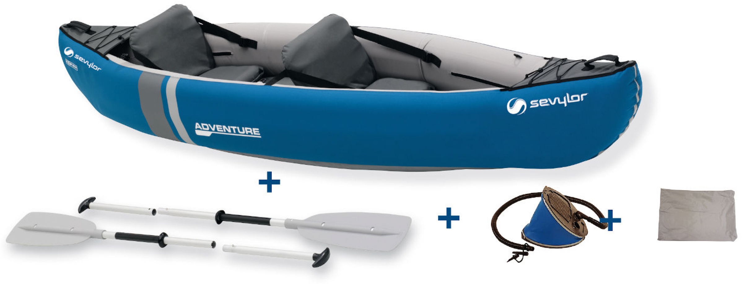Sevylor 2-Sitzer Kajak Adventure™ Kit blau 314x88 cm aufblasbar Kanu mit 2x Einhandpaddel, Tasche