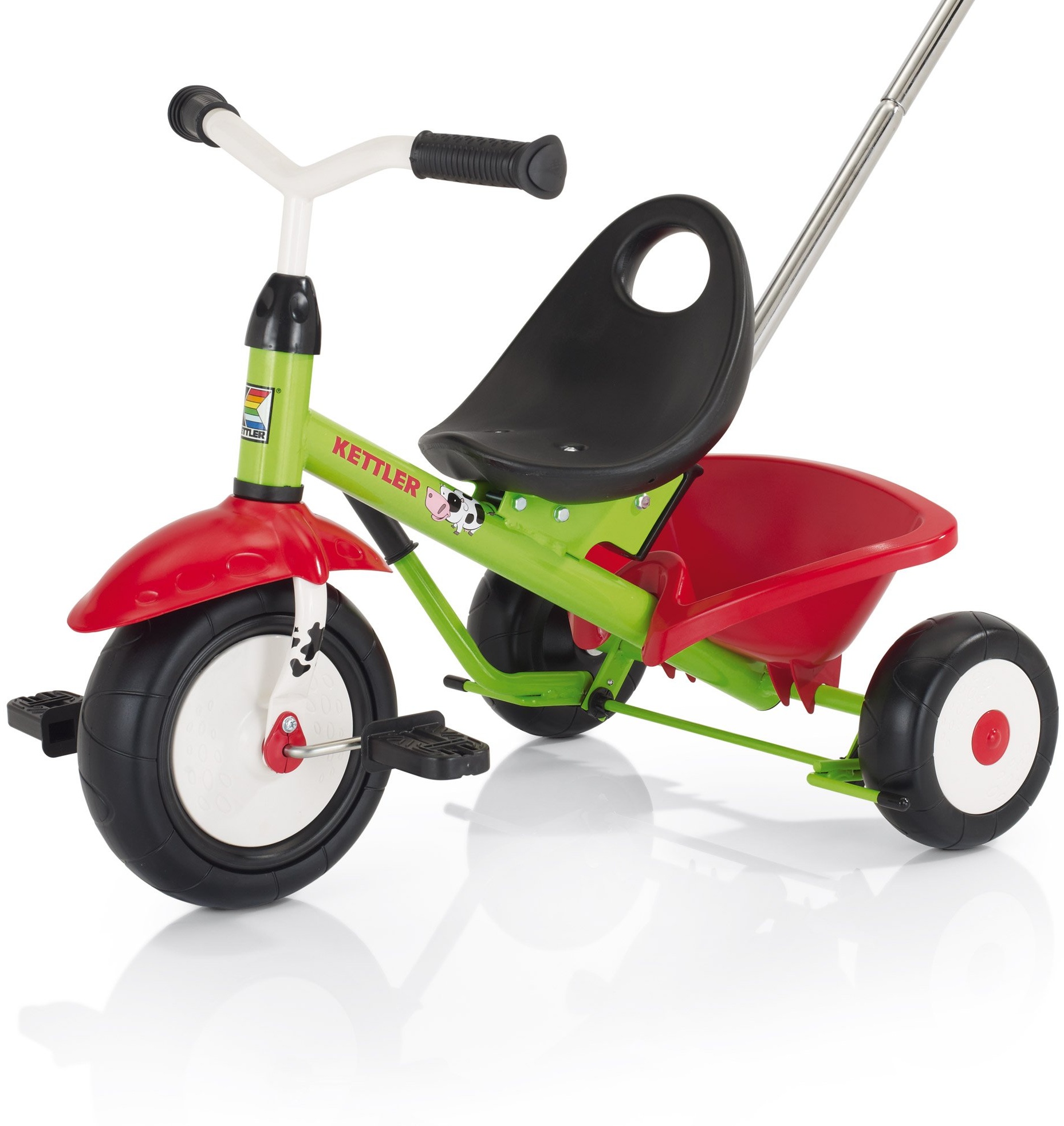 Kettler Funtrike Emma - das coole Dreirad mit Schiebestange - Kinderdreirad für Kinder ab 2 Jahren - stabiles Kinderfahrzeug inkl. kippbarer Sandschale - grün & rot