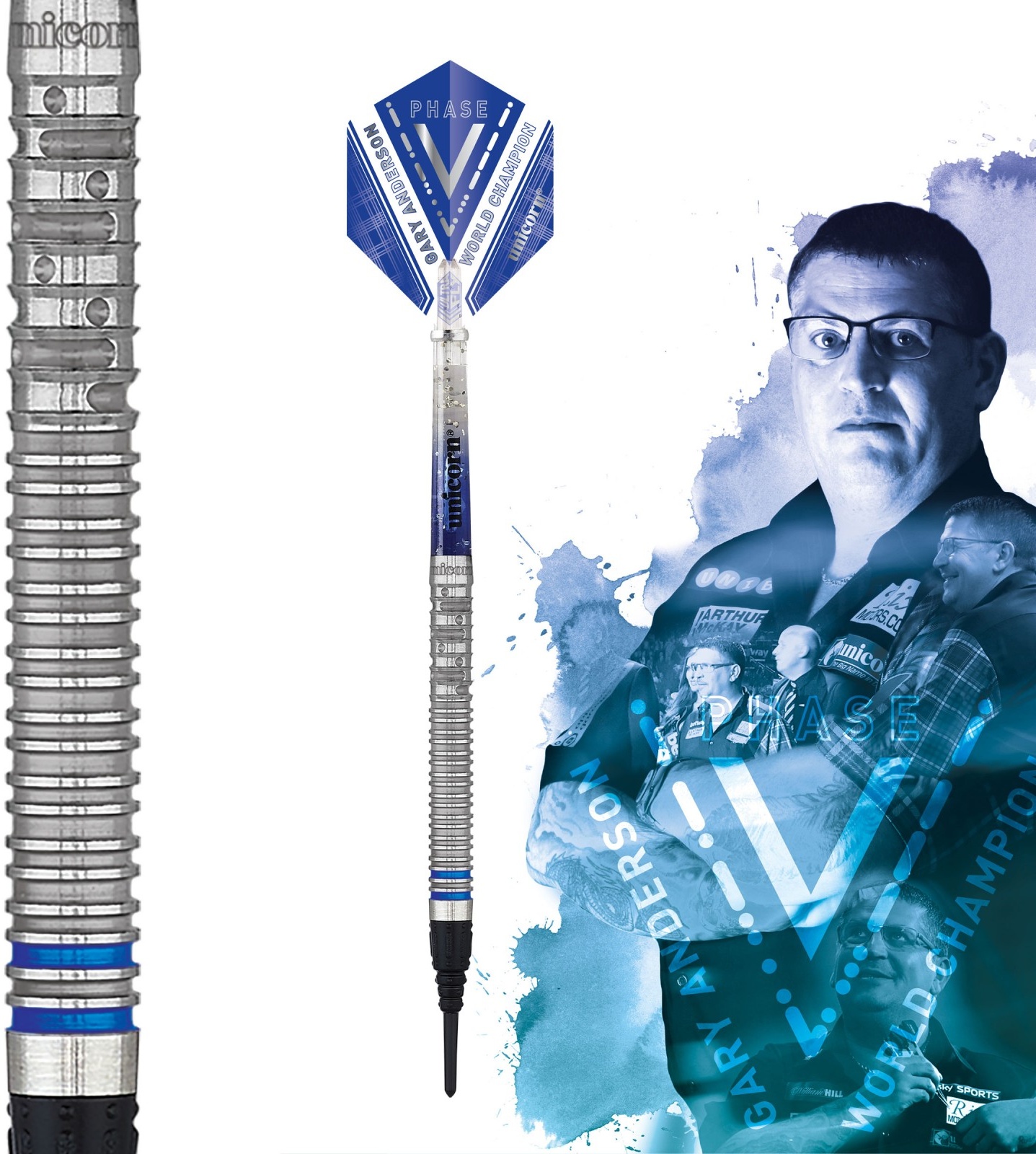 Unicorn Phase 5 World Champion Gary Anderson Soft Dart Presentation Box / Verpackungseinheit 1 / 18 Gr.