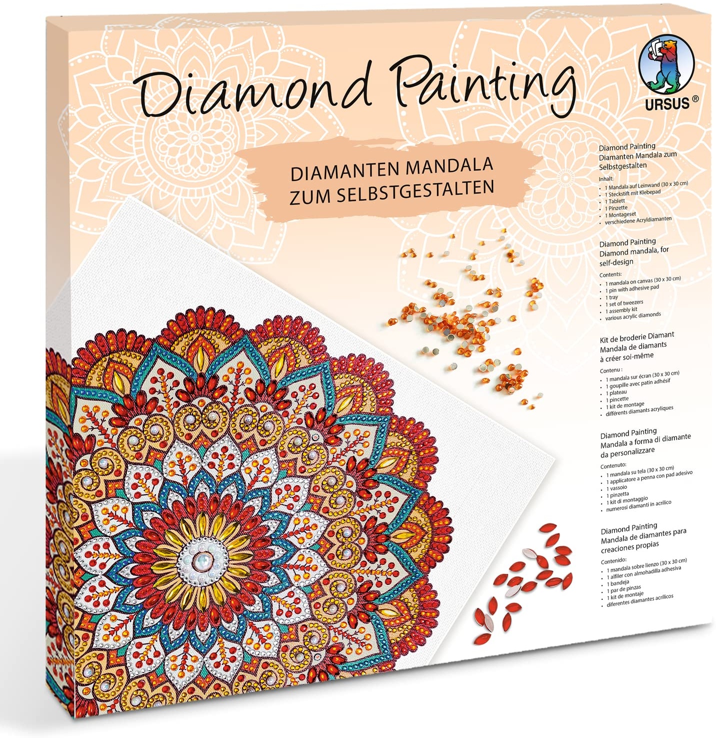 URSUS Erwachsenen-Bastelsets Diamond Painting, Diamanten Mandala, magenta/mint/orange, Set 11 - Schreibwaren bei  bestellen