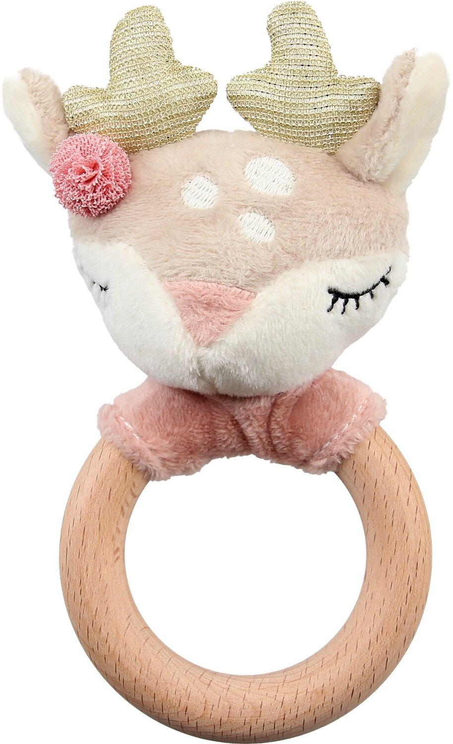 Bieco Plüschgreifling Reh mit Rassel 14 x 9 cm beige/ rosa
