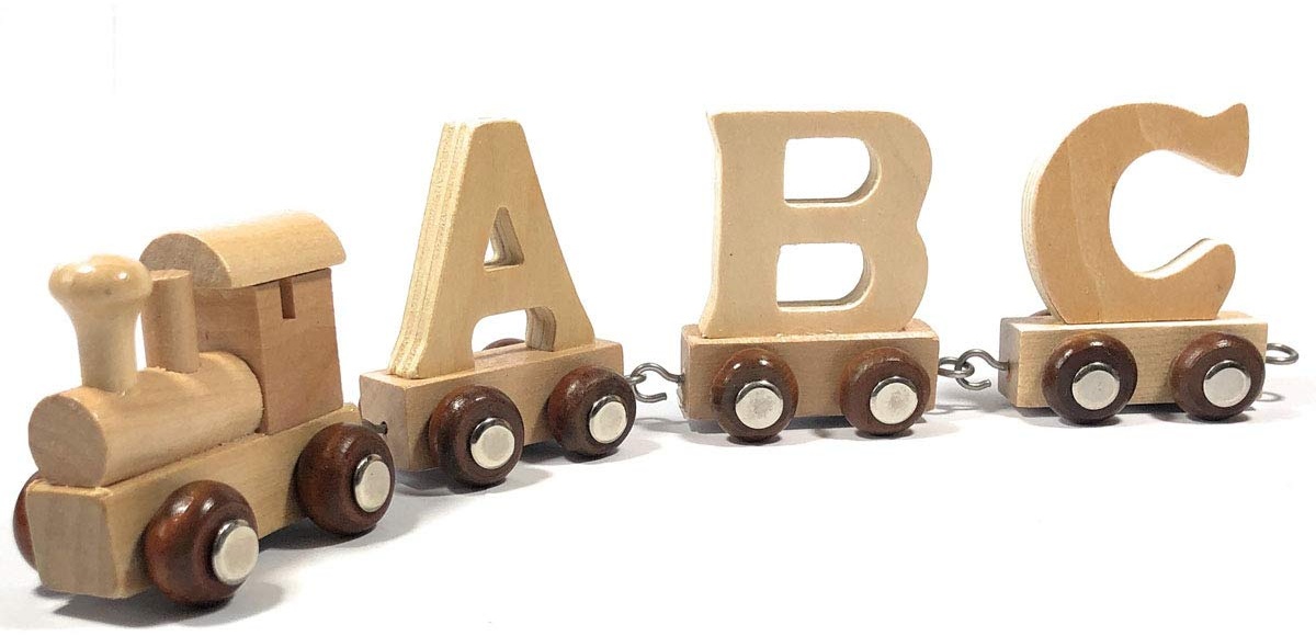 Buchstabenzug Namens-Set Lok + Madleen + Endwaggon | EbyReo® Namenszug aus Holz | personalisierbar | Geschenk zur Geburt | Taufgeschenk | Geschenk zur Einschulung (Madleen)