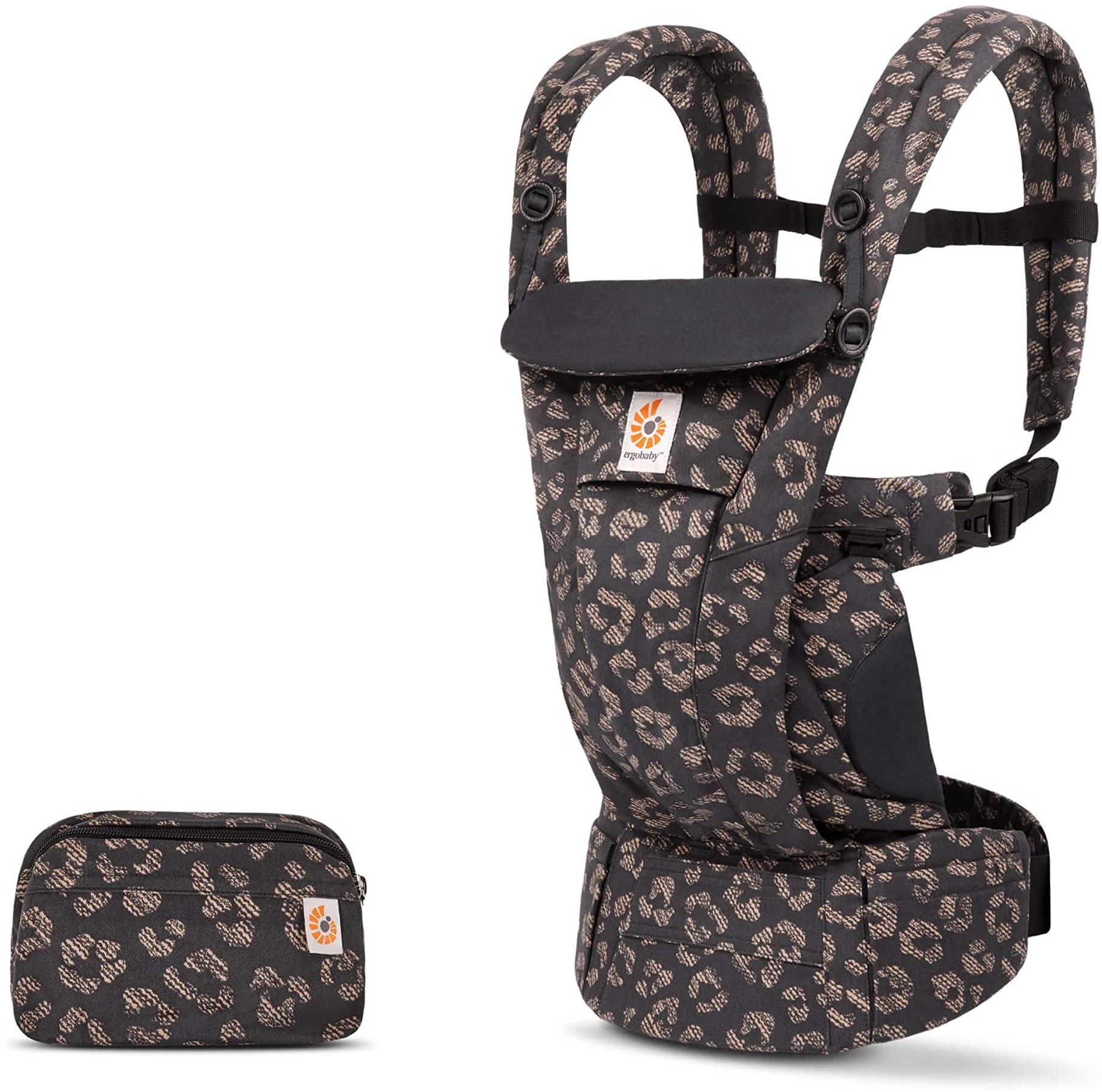 Ergobaby Omni Dream Babytrage für Neugeborene ab Geburt bis 20,4kg, 4 Positionen SoftTouch Cotton Ergonomische Babybauchtrage Rückentrage Baby-Tragetasche (Black Leopard)