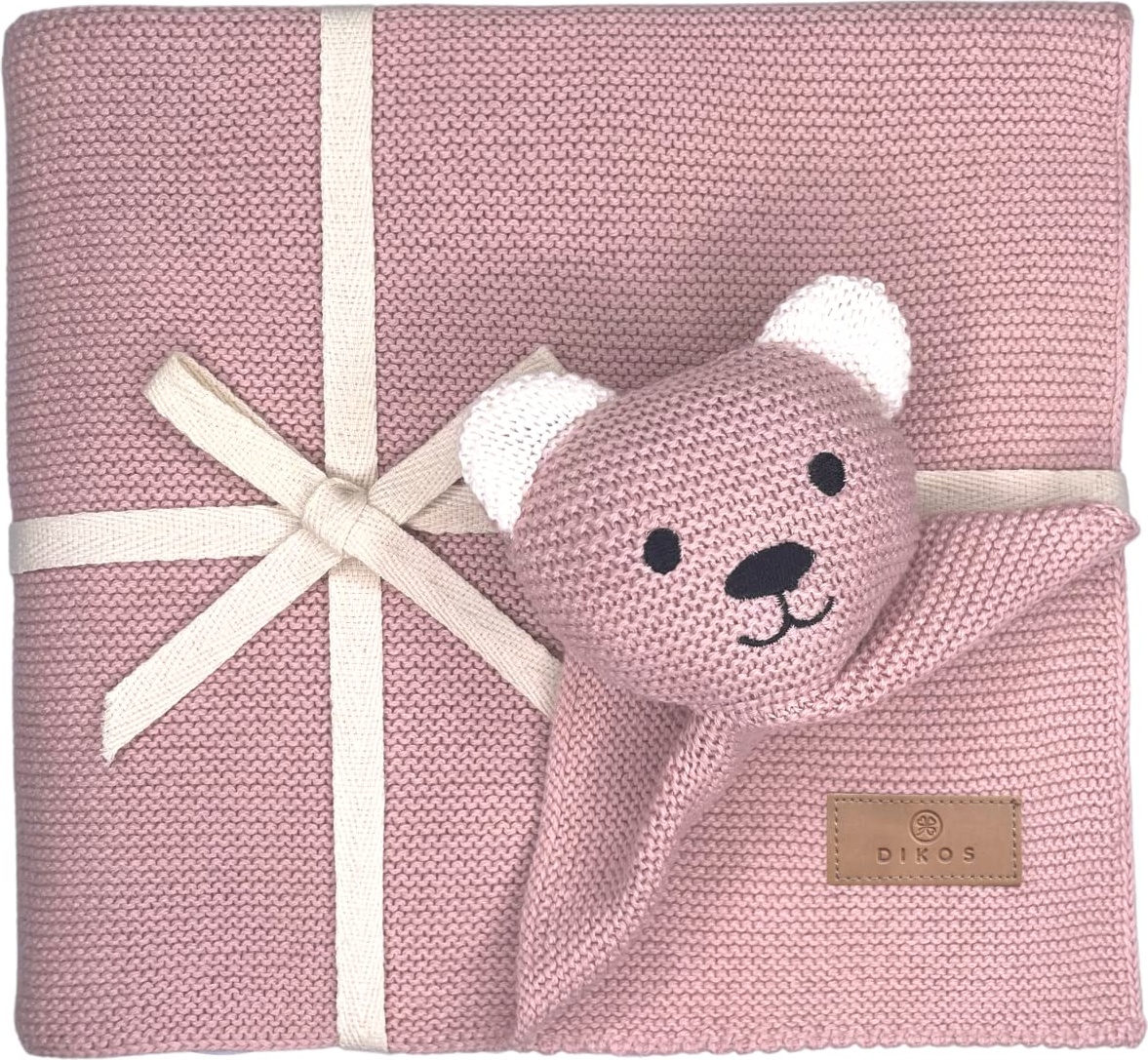 DIKOS® Original Babydecke SCHMUSE-BÄR Altrosa | 100% Bio-Baumwolle Neugeborenen Decke | Sommer Kuscheldecke Mädchen/Junge | Schmusedecke Kinderwagen | Baby Erstausstattung | Geschenk zur Geburt