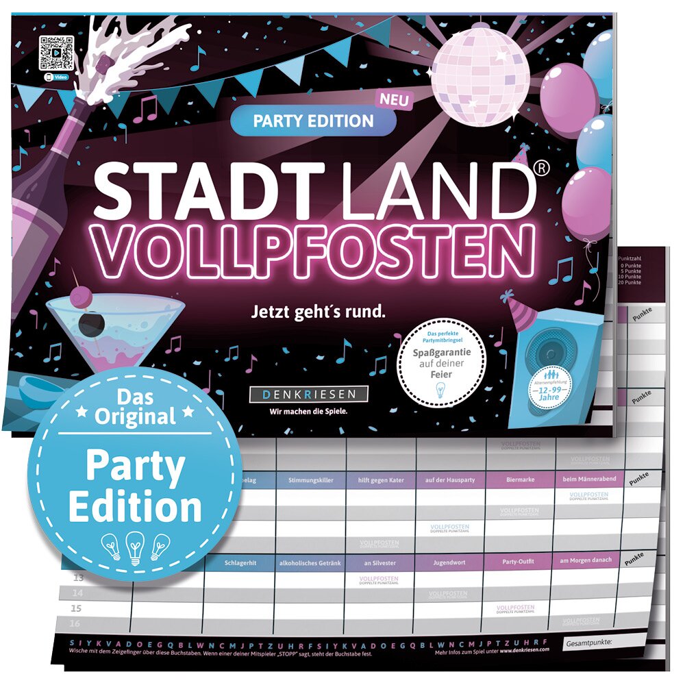 VOLLPFOSTEN® - Party Edition STADT LAND VOLLPFOSTEN® - PARTY EDITION - ""Jetzt geht’s rund. ""