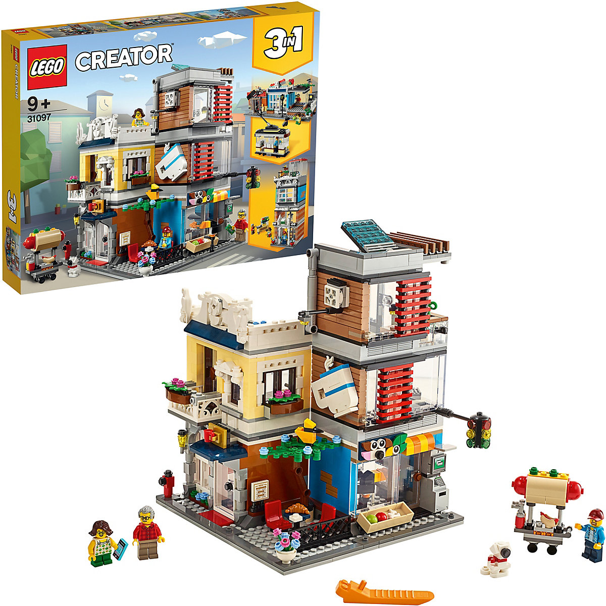 LEGO Creator 3-in-1 31097 'Stadthaus mit Zoohandlung & Café', 969 Teile, ab 9 Jahren, drei verschiedene Baumöglichkeiten