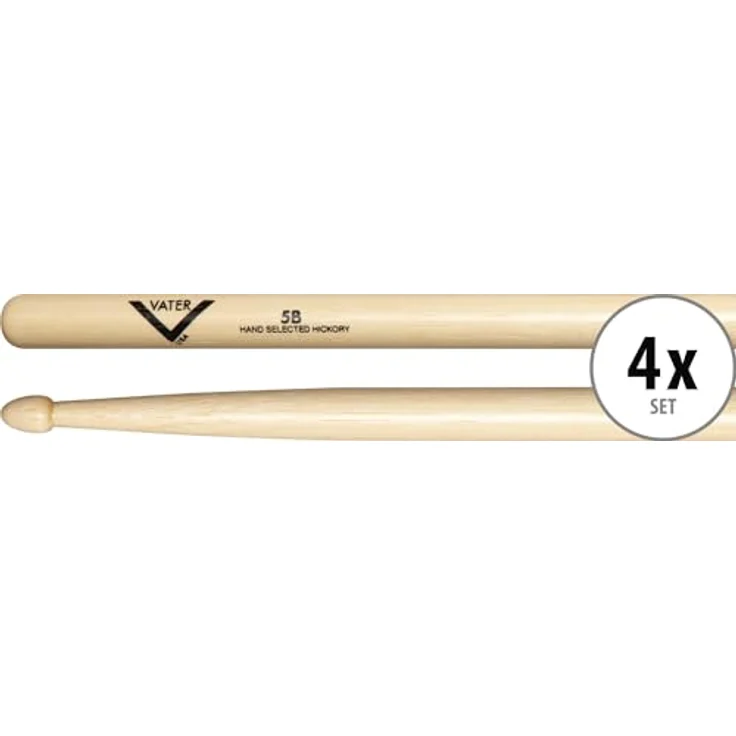 Vater 5B Stick Pack, Drumsticks aus American Hickory, 4 Paar, 16" Länge, 0,605" Durchmesser, Holz Kopf – Bild 1