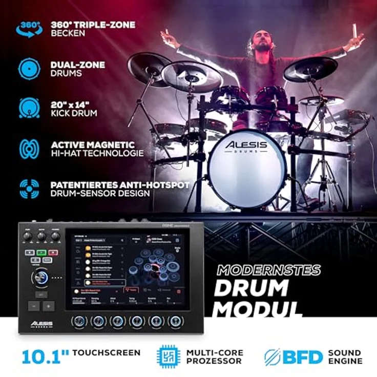 Alesis Strata Prime E-Drum Kit, professionelles E-Drum Set mit 10,1" Touch Display, BFD Sound Engine, 440 Kit Pieces, 40 GB Speicher, 20" Bass Drum und 14" aktives Hi-Hat System – Bild 2