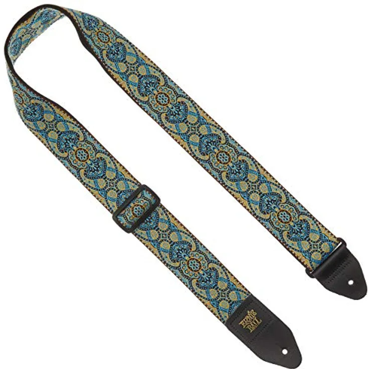 Ernie Ball E-Guitar Strap TQ EB4098, Gitarrengurt aus Polypropylen mit Leder-Endstück, verstellbar von 104 cm bis 183 cm, Türkis, Imperial Paisley Design