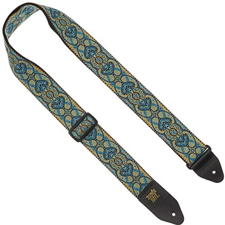 Ernie Ball E-Guitar Strap TQ EB4098, Gitarrengurt aus Polypropylen mit Leder-Endstück, verstellbar von 104 cm bis 183 cm, Türkis, Imperial Paisley Design – Bild 1