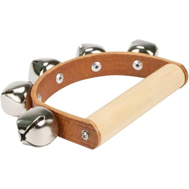 GICO Set: Schellenrassel, Schellenstab und Schellenkranz aus Holz für Kinder, stabile Percussion-Instrumente, Höhe Schellenstab 26 cm, Höhe Schellenkranz 9 cm – Bild 5