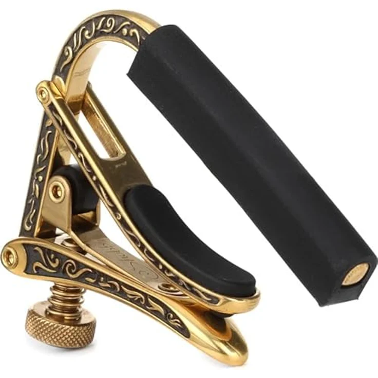 Shubb eC1b Sequoia, Kapodaster für Akustik-/E-Gitarre, polierter Messing mit gravierter Oberfläche, Gold – Bild 4