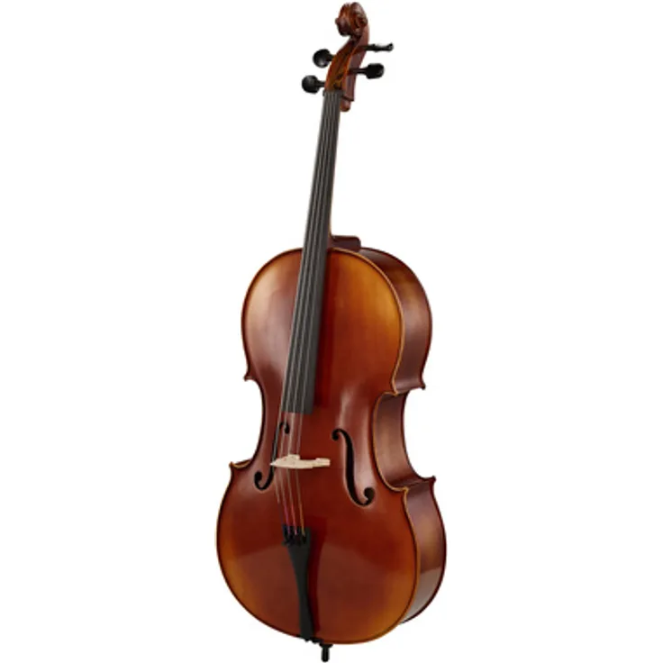 Gewa Allegro VC1 Cello 3/4, vollmassives Cello aus europäischem Holz, braun-bernsteinfarbener Naturharzlack, handlackiert, mit Ebenholzgriffbrett und Larsen Aurora Besaitung