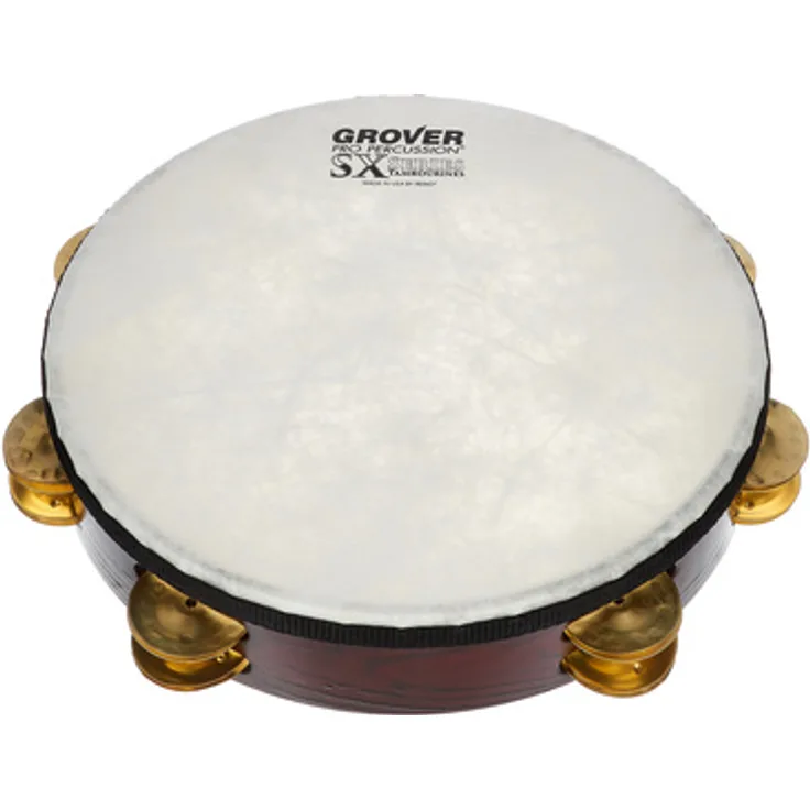 Grover Pro Percussion SXP-BR Tambourine, 10" mit doppelreihigen gehämmerten Messing Schellen und Fiberskyn Fell, Acousticon Korpus