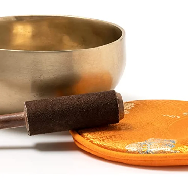 Klangschalen-Center Tibetische Klangschale I handgeschmiedet I 400 g I Ø 12,5 cm I inkl. Klöppel/Pad mit Blütenmotiv I Fair Trade aus Nepal – Bild 3