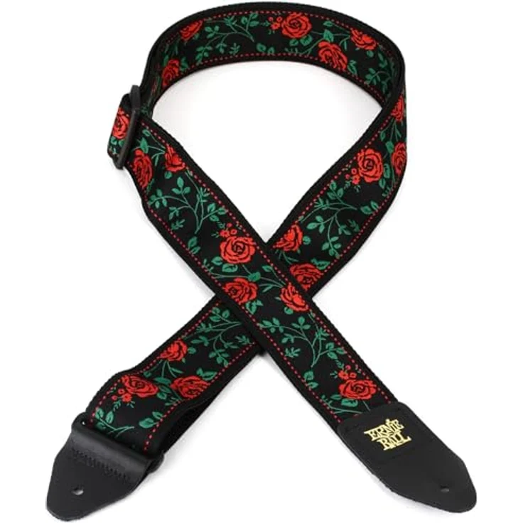Ernie Ball Spanish Rose Jacquard Strap, Gitarrengurt aus Polypropylen mit Lederenden, verstellbar von 104 cm bis 182 cm, Farbe: Spanish Rose – Bild 2