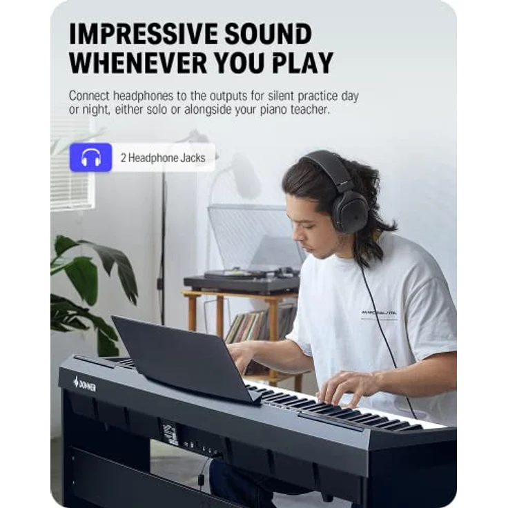 Donner DEP-20 E-Piano, 88 gewichtete Tasten mit Hammermechanik, Digitales Keyboard für Anfänger mit Möbelständer und Triple Pedal – Bild 4