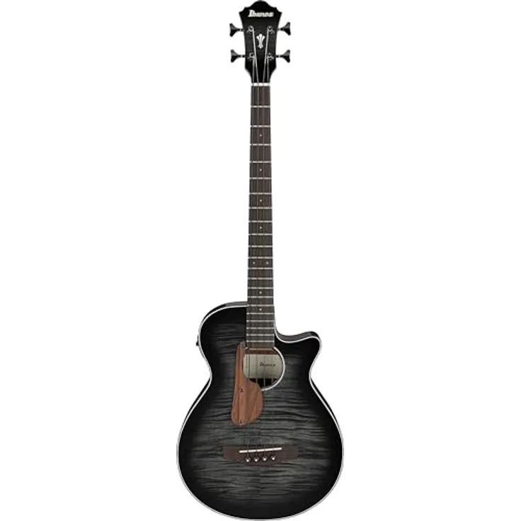 Ibanez AEGB25E-TKH, Akustikbass mit Cutaway und Tonabnehmer, transparent black sunburst high gloss top