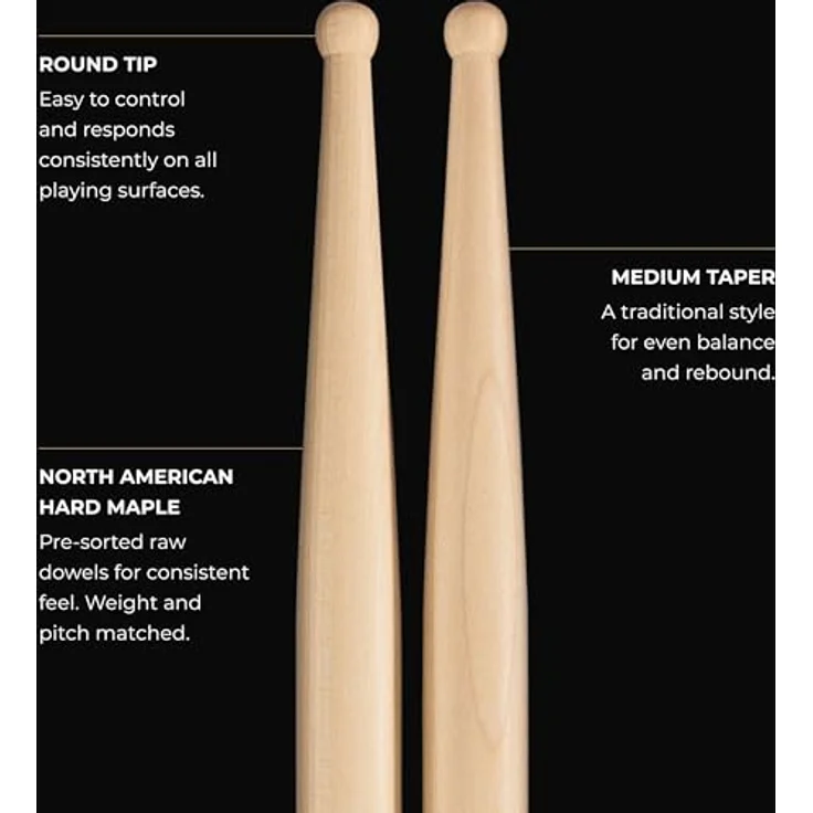 Meinl SD1 Concert Maple, Drumsticks aus Ahornholz mit rundem Holzkopf, medium Gewicht, 416 mm Länge, 16,1 mm Durchmesser – Bild 4