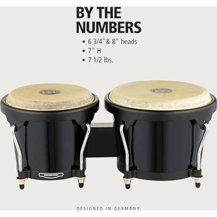 Meinl HFB100BK Fiberglas Bongo Set, 6 3/4" Macho & 8" Hembra mit handselektierten Büffelfellen, Schwarz – Bild 6