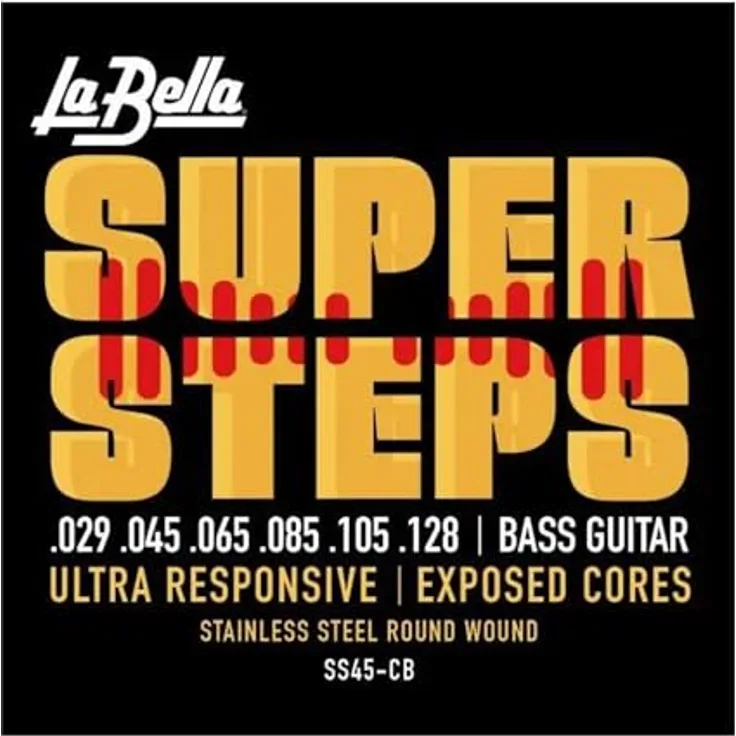 La Bella SS40 Super-Steps-Serie, Saitensatz für Bassgitarre Extra Light .029-.128, Edelstahl Rund gewickelt, hergestellt in den USA