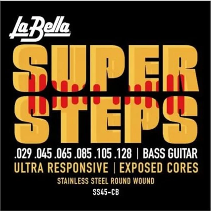 La Bella SS40 Super-Steps-Serie, Saitensatz für Bassgitarre Extra Light .029-.128, Edelstahl Rund gewickelt, hergestellt in den USA – Bild 1