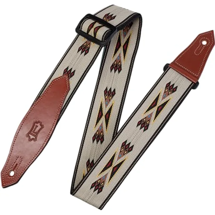 Levys Woven Poly Strap 2", Gitarrengurt aus Polypropylen mit Lederendstück, verstellbar von 107 cm bis 157 cm, Farbe Tan, Jacquard Design