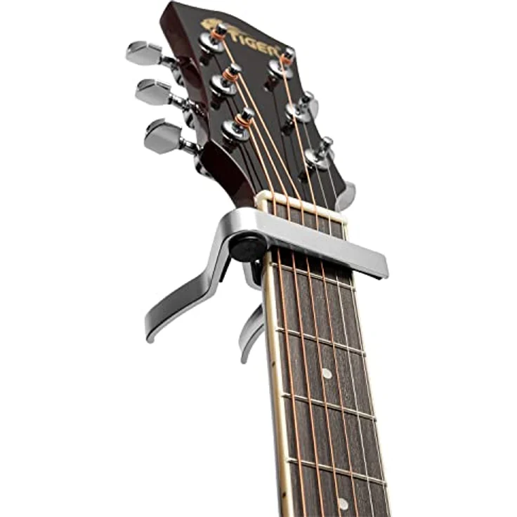 TIGER Einhand-Triggercapo, Universal-Gitarrencapo für Akustische, Klassische und E-Gitarre sowie Bassgitarre, ergonomisches Design, leicht zu handhaben, Chrome – Bild 5