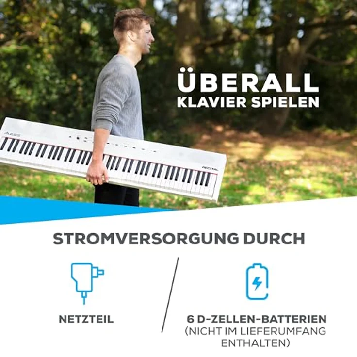 Alesis Recital E-Piano mit 88 halbgewichteten Tasten, Weiß, 5 Stimmen, integrierte Effekte, geeignet für Unterricht – Bild 5