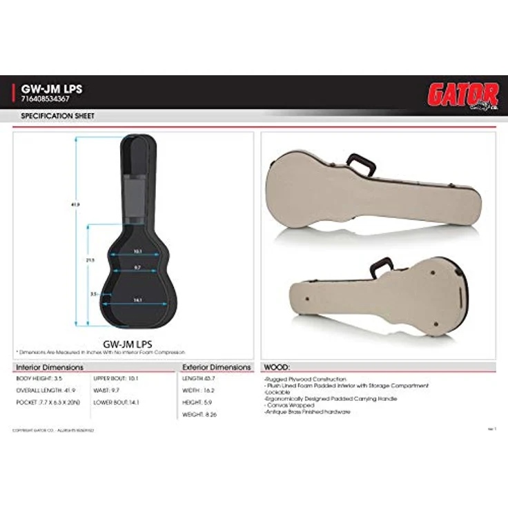 Gator Journeyman SC Electric Guitar, Koffer für Single Cut E-Gitarre, Sackleinen mit antiken Messingbeschlägen, beige – Bild 13