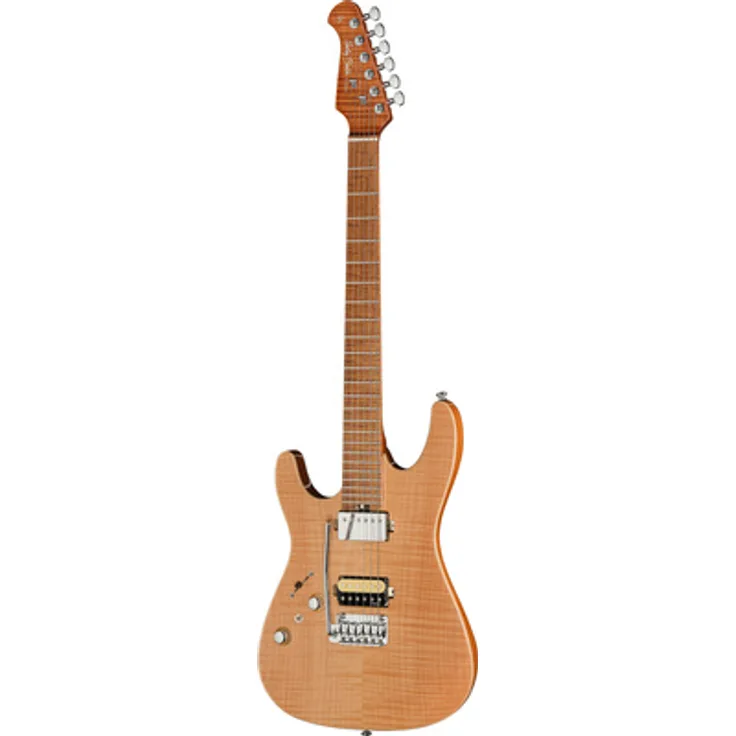 Harley Benton Fusion-IV HH LH MN, Linkshänder E-Gitarre mit geflammtem Ahornfurnier, Natur Gloss