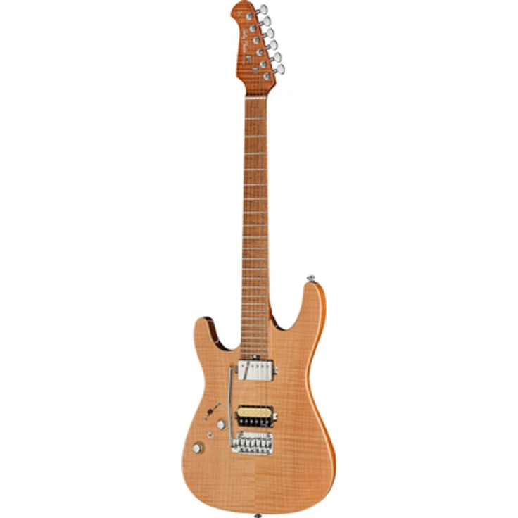 Harley Benton Fusion-IV HH LH MN, Linkshänder E-Gitarre mit geflammtem Ahornfurnier, Natur Gloss