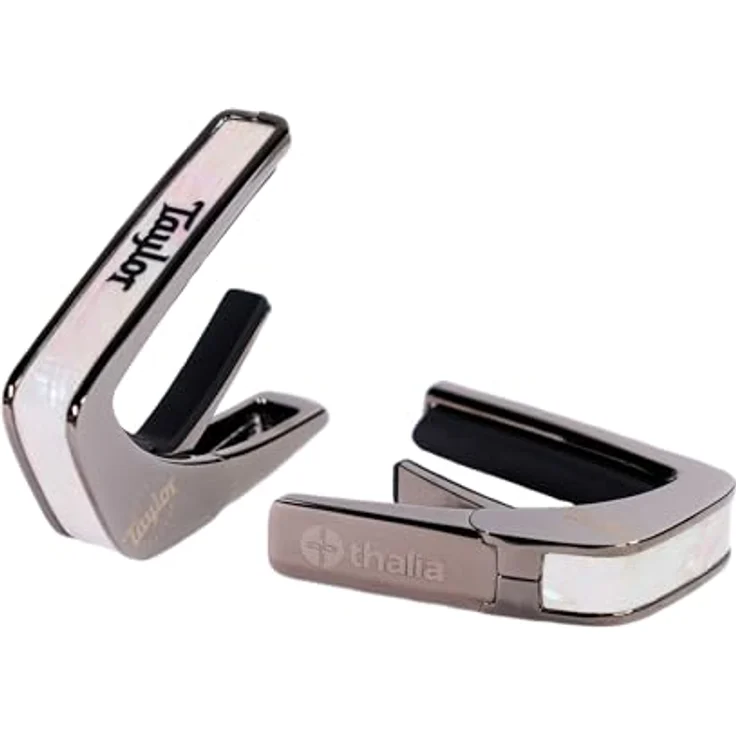 Thalia Capo Taylor, hochwertiger Kapodaster mit Ein-Hand-Bedienung, schwarz mit White Pearl Einlage – Bild 1