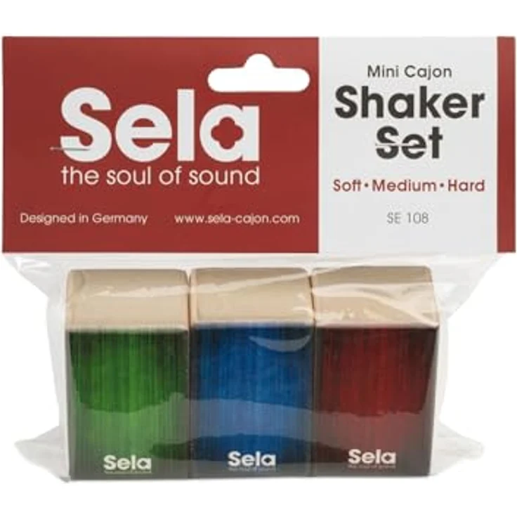 Sela SE 108 Mini Cajon Shaker Set, Percussion Instrument mit klaren Klang, Ahornkorpus, Farben: rot / grün / blau – Bild 8