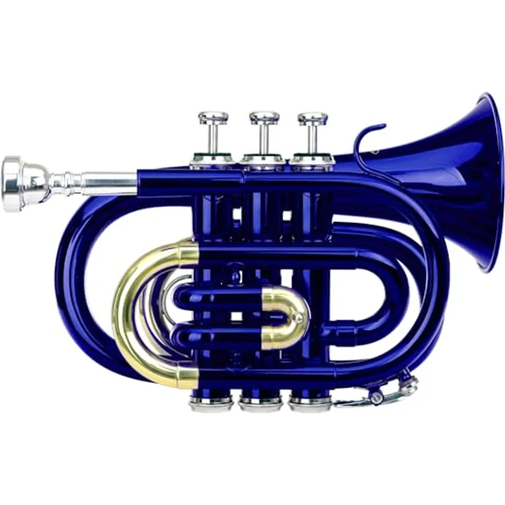 Classic Cantabile Brass TT-400 Bb-Taschentrompete, Messing mit Schallbecher Durchmesser 93 mm und Bohrung 11,8 mm, inkl. Leichtkoffer, Mundstück, Putztuch, Handschuhe, blau – Bild 1