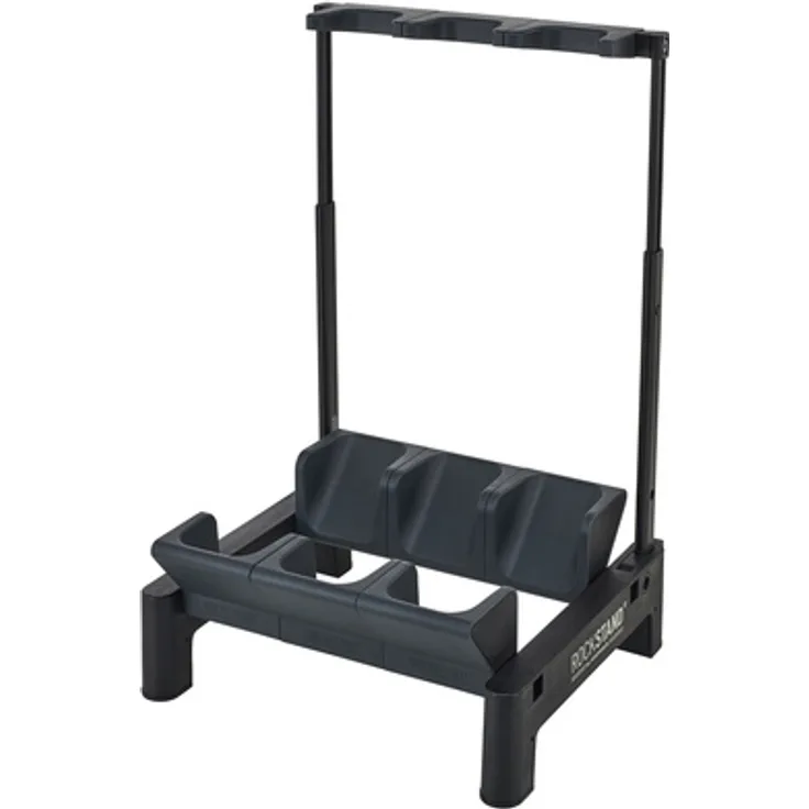 Rockstand RS 20865 3 E-Guitar Stand, Mehrfach-Gitarrenständer für bis zu 3 E-Gitarren, schwarz mit anthrazitfarbenen Softpads, klappbar und kompakt
