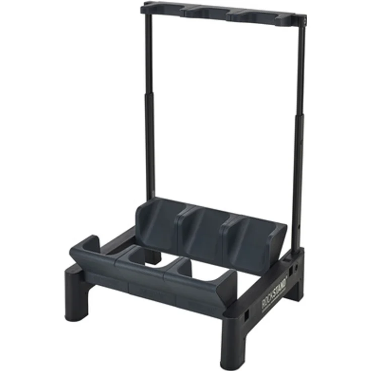 Rockstand RS 20865 3 E-Guitar Stand, Mehrfach-Gitarrenständer für bis zu 3 E-Gitarren, schwarz mit anthrazitfarbenen Softpads, klappbar und kompakt