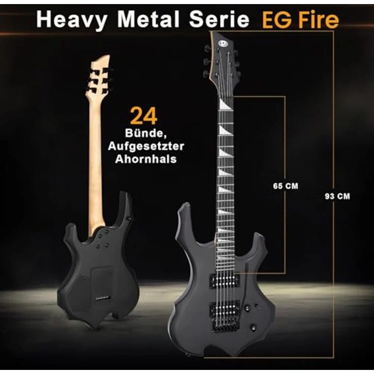 Pyle E-Gitarre Set, Elektrische Gitarre mit 10W Verstärker, Gigbag, Stimmgerät, Gitarrenzubehör, Schwarz – Bild 2