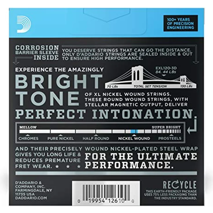D'Addario EXL120-3D, Nickel Wound E-Gitarrensaiten, Super Light, 9-42, 3 Sets, für vielseitigen, hellen Ton – Bild 2