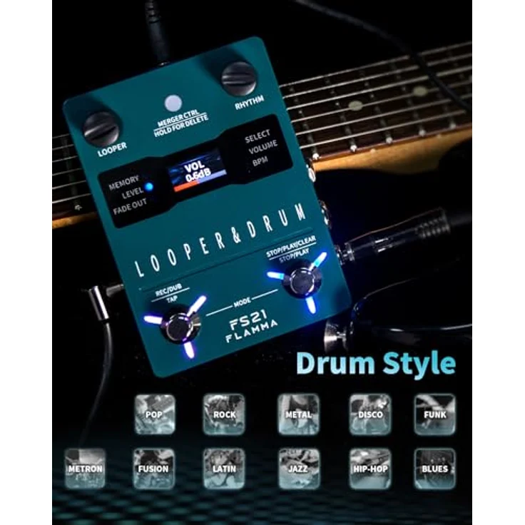 Flamma FS21 Looper/Drum Machine, 44.1kHz 24bit, 4 Minuten Aufnahmezeit pro Spur, 40 Preset-Slots, 100 Drum-Grooves, USB-Import/Export – Bild 6